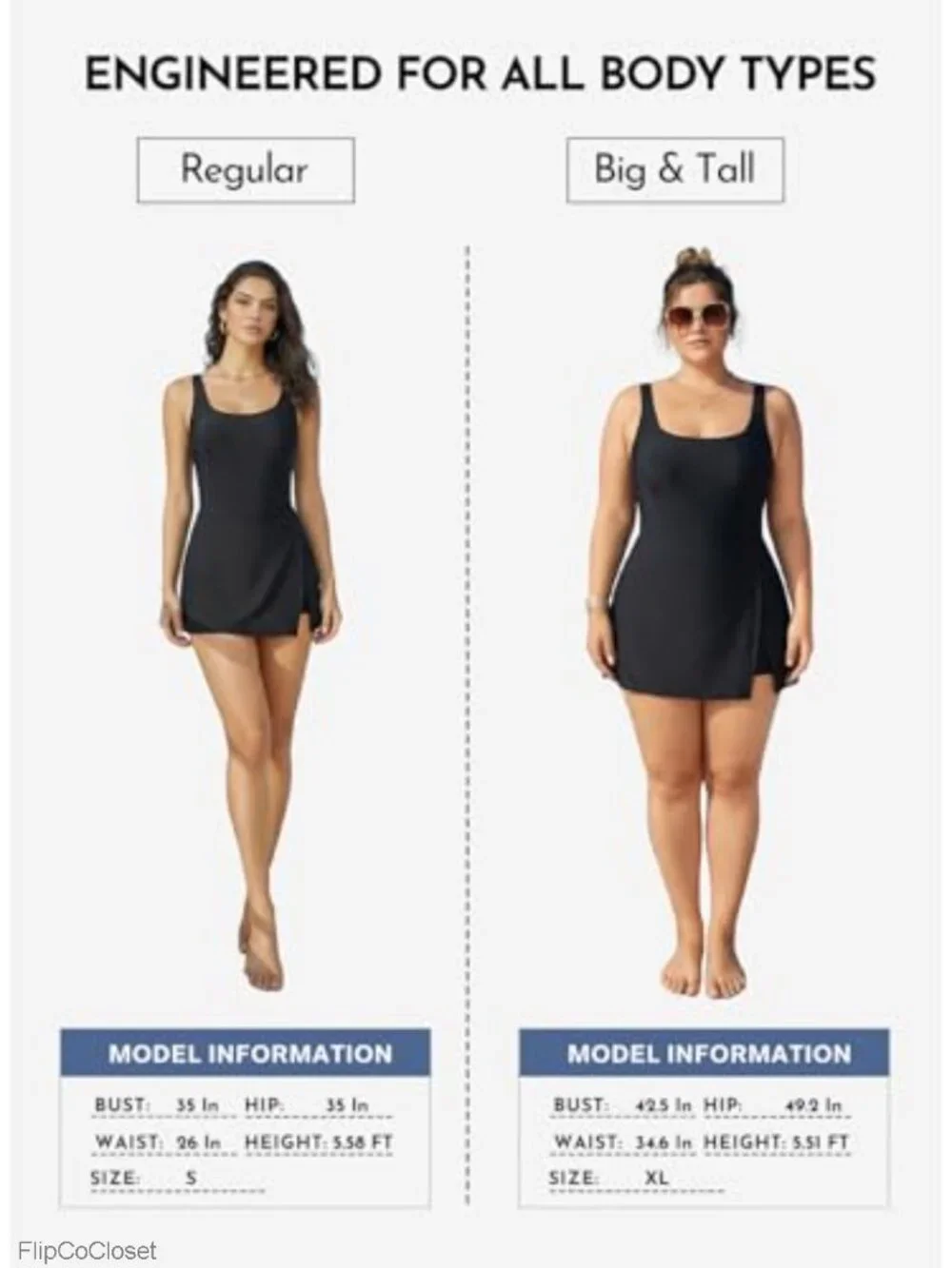 Tummy Control One Piece Swimdress Split Swim Skirt Bathing Suit with Pockets
